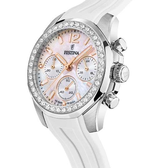 Festina Rainbow Rubber Chronograph Ladies Watch I Model F20610/1 Quartz Movement