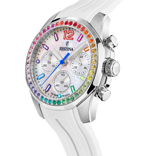 Festina Rainbow Rubber Chronograph Ladies Watch I Model F20610/2 Quartz Movement