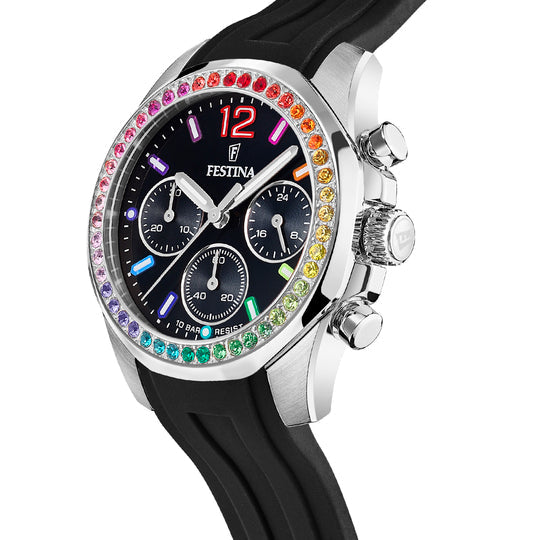 Festina Rainbow Rubber Chronograph Ladies Watch I Model F20610/3 Quartz Movement