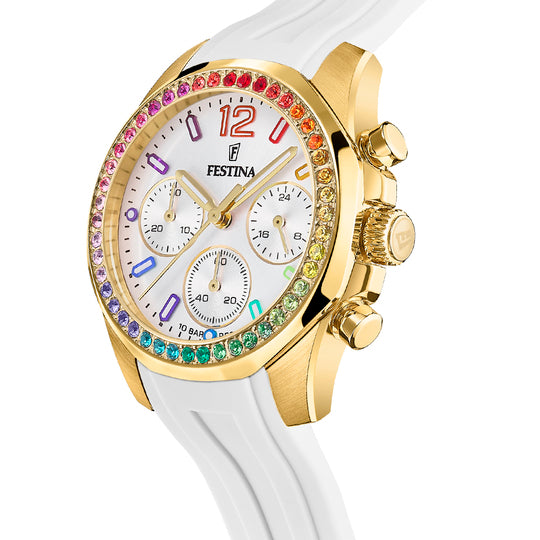 Festina Rainbow Rubber Chronograph Ladies Watch I Model F20650/2 Quartz Movement