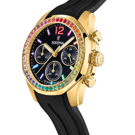 Festina Rainbow Rubber Chronograph Ladies Watch I Model F20650/3 Quartz Movement
