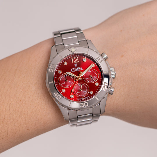 Festina Boyfriend Stainless Steel Chronograph Ladies Watch I Model F20603/2 Quartz Movement