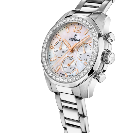Festina Rainbow Stainless Steel Chronograph Ladies Watch I Model F20606/1 Quartz Movement