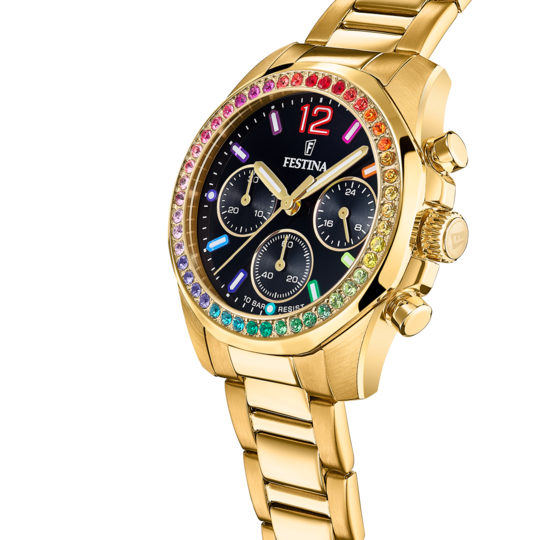 Festina Rainbow Stainless Steel Chronograph Ladies Watch I Model F20609/3 Quartz Movement